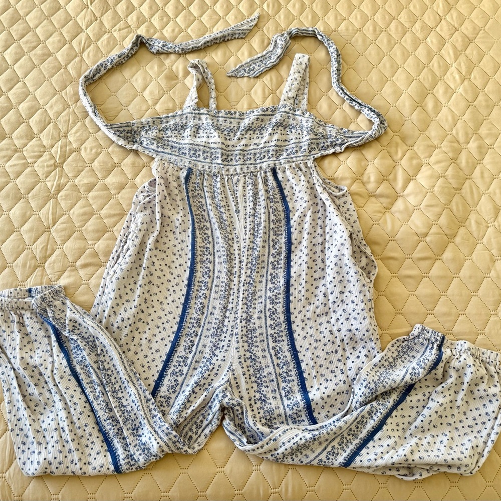 Free People White and Blue Jumpsuit